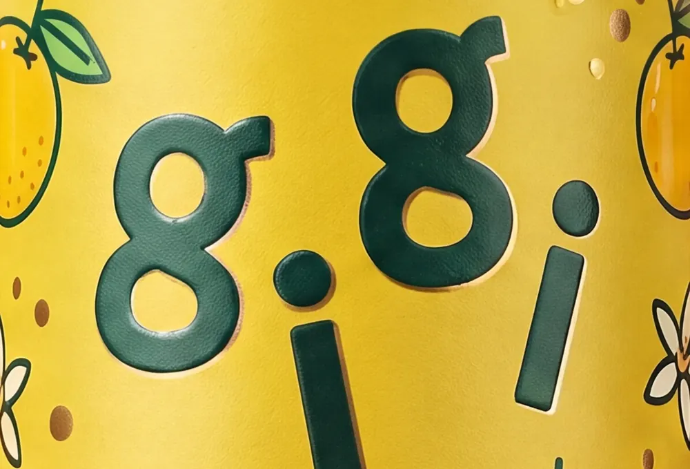 The gigi letters and hand-drawn yuzu illustrations across the can